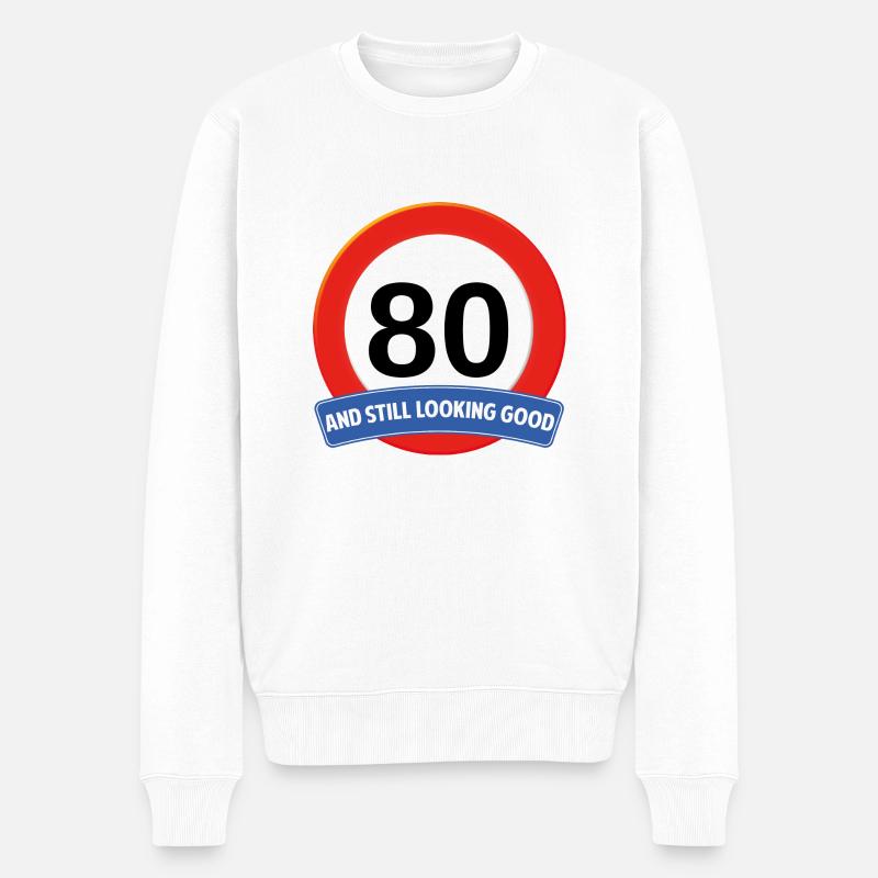 1055 Stoppschild 80 Jahre - Männer Premium Bio Pullover - Weiß