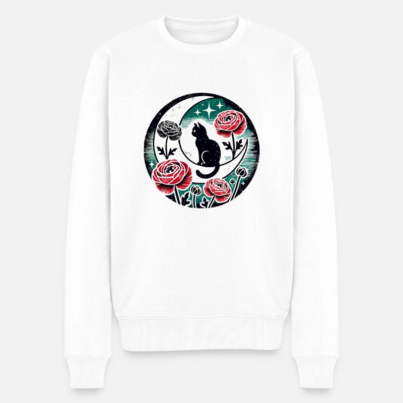 Lune chat noir - Pull Premium bio Homme - blanc