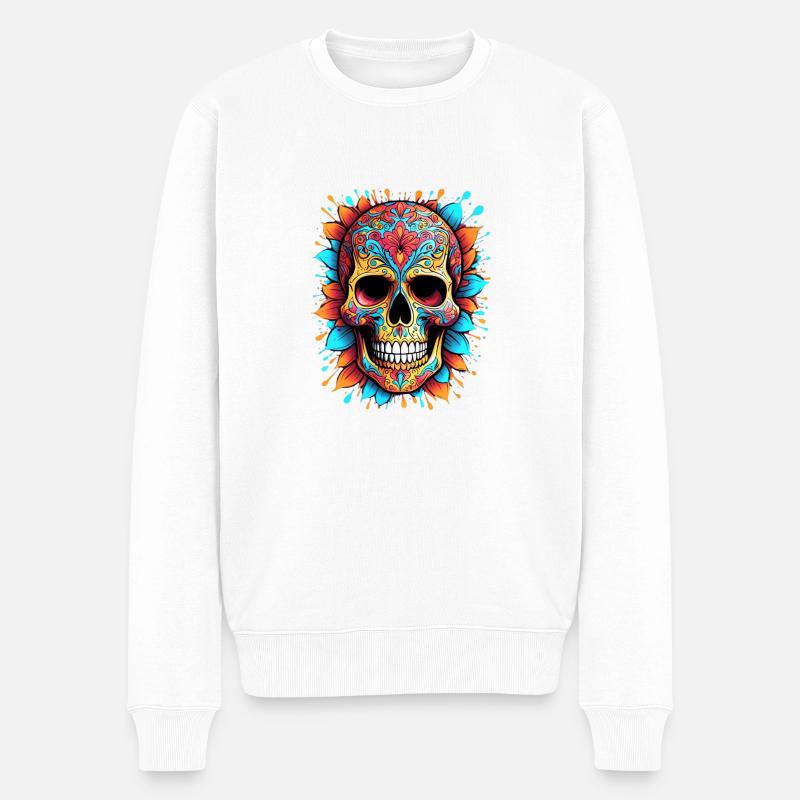 Skull-Kunst - Männer Premium Bio Pullover - Weiß
