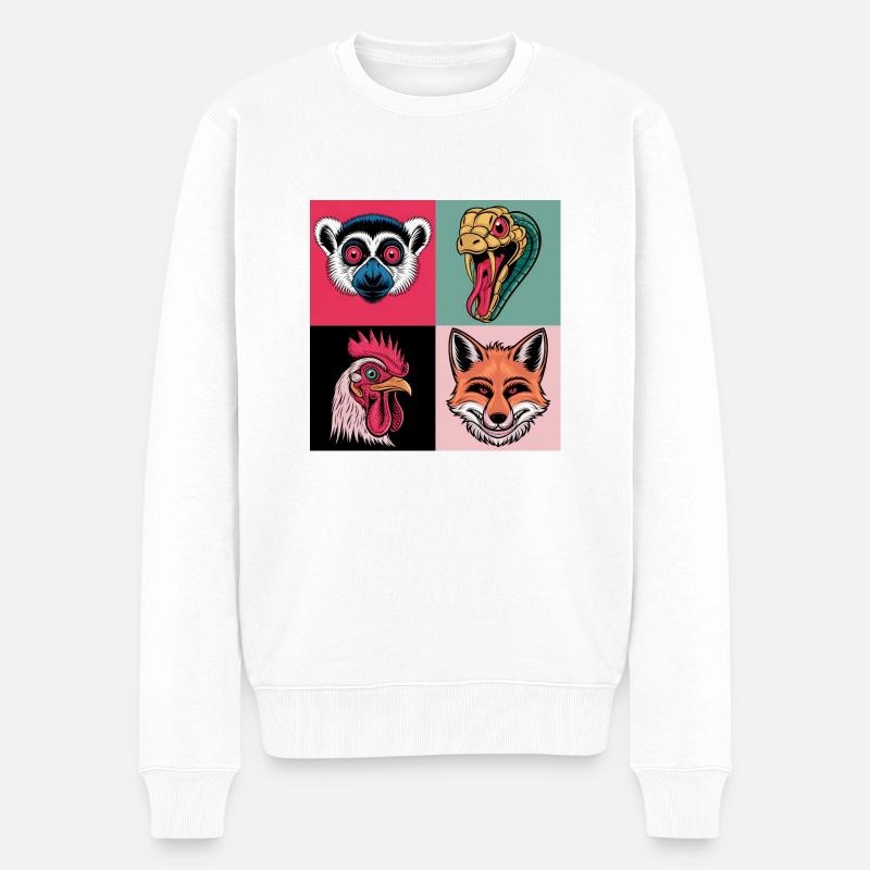 pop-art Schlange Fuchs Hahn Lemur - Männer Premium Bio Pullover - Weiß