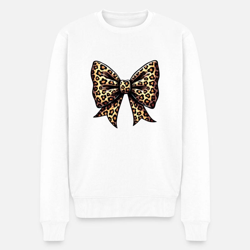 GROSSE SCHLEIFE MIT LEOPARD-TREND - Männer Premium Bio Pullover - Weiß