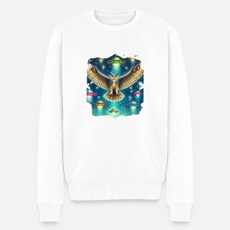 Mystische Eule UFO-Begegnung - Männer Premium Bio Pullover - Weiß