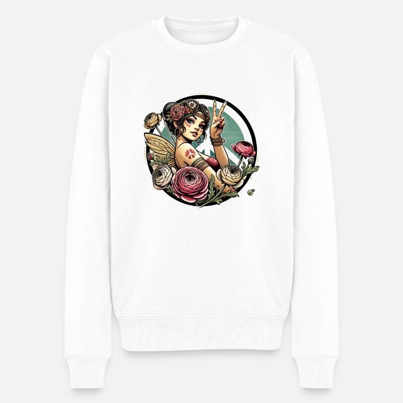 Hippie-Fee - Männer Premium Bio Pullover - Weiß