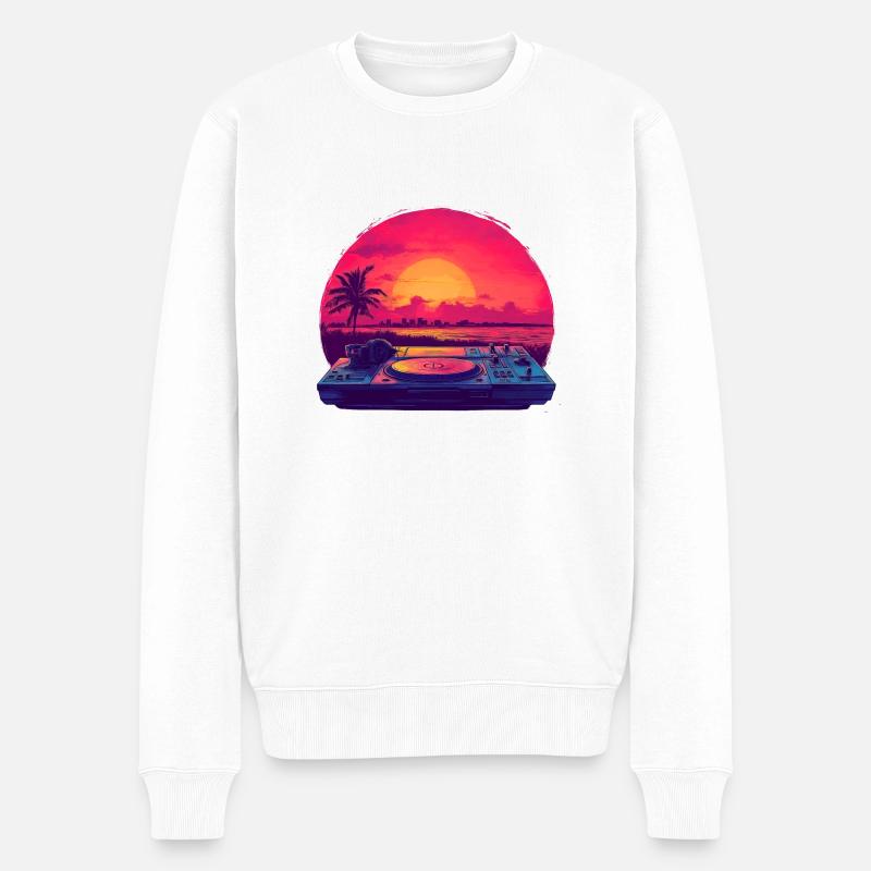 DJ am Strand - Männer Premium Bio Pullover - Weiß