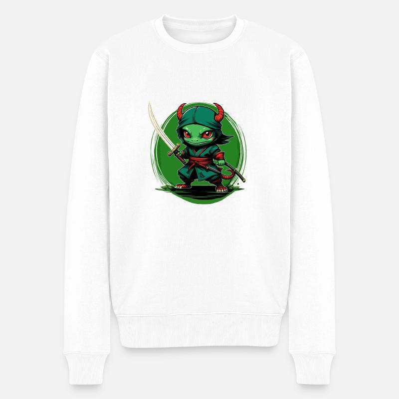 Ninja Grüner Salamander 1 - Männer Premium Bio Pullover - Weiß