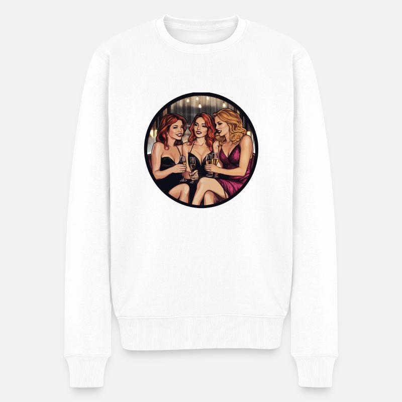 Ein glanzvoller Abend mit Freundinnen - Männer Premium Bio Pullover - Weiß