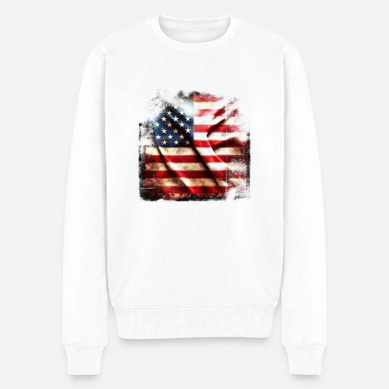 Flagge Amerika Grunge - Männer Premium Bio Pullover - Weiß