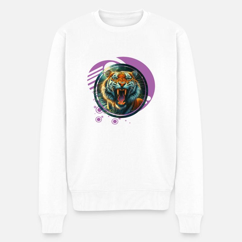 Brüllender Tiger - Männer Premium Bio Pullover - Weiß