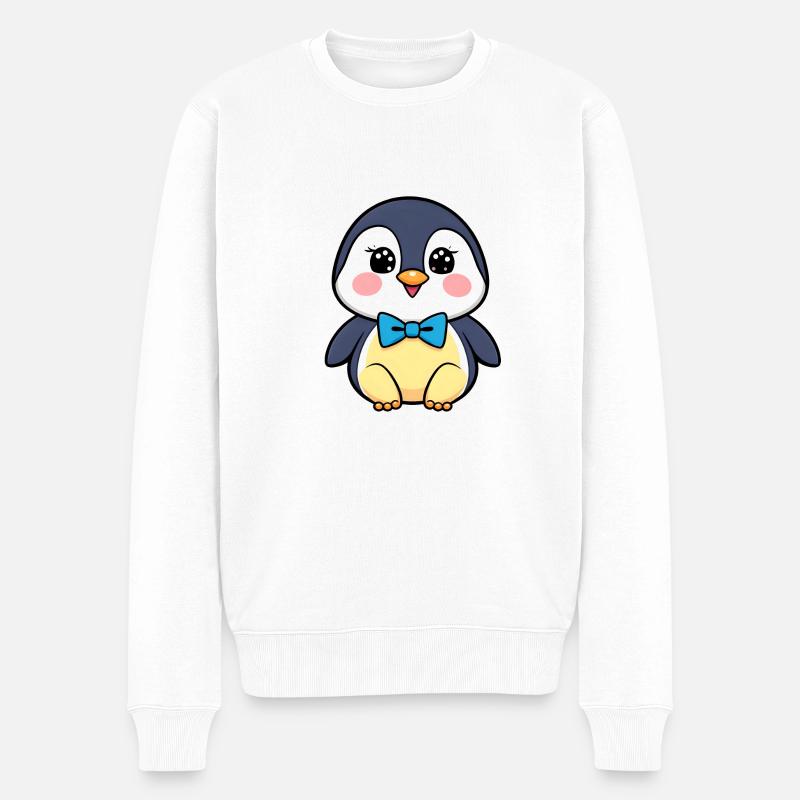 Fröhlicher Pinguin mit blauer Fliege - Männer Premium Bio Pullover - Weiß