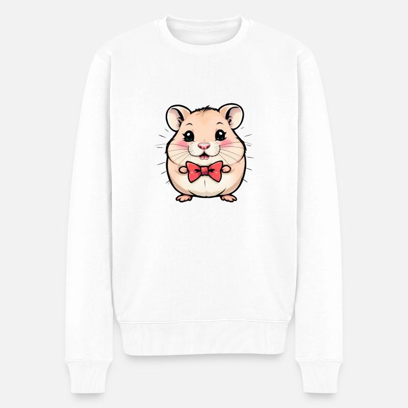 Entzückender Hamster mit roter Fliege - Männer Premium Bio Pullover - Weiß