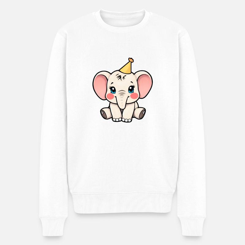 Glücklicher Cartoon-Elefant mit Partyhut - Männer Premium Bio Pullover - Weiß