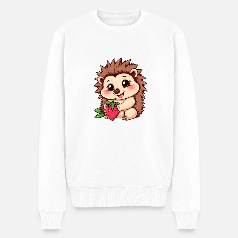 Hérisson mignon tient une fraise mûre - Pull Premium bio Homme - blanc