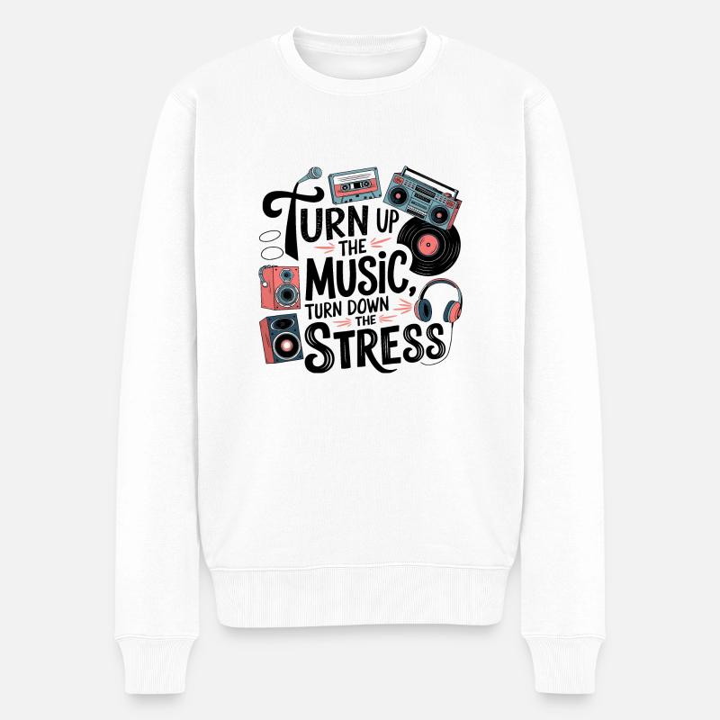 Drehen Sie die Musik auf, drehen Sie den Stress herunter - Männer Premium Bio Pullover - Weiß