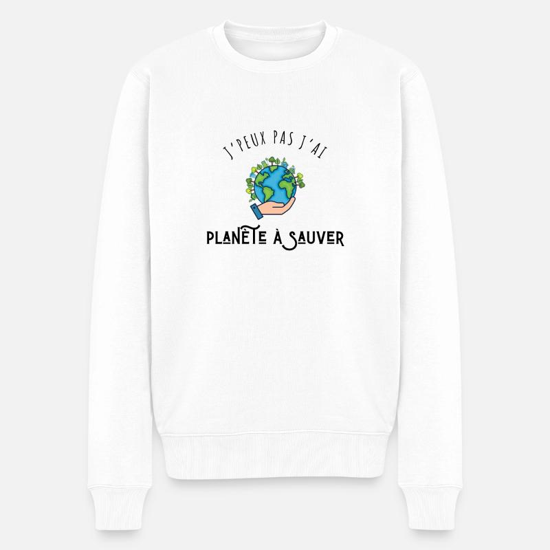 Ich kann nicht, ich habe einen Planeten zu retten - Männer Premium Bio Pullover - Weiß