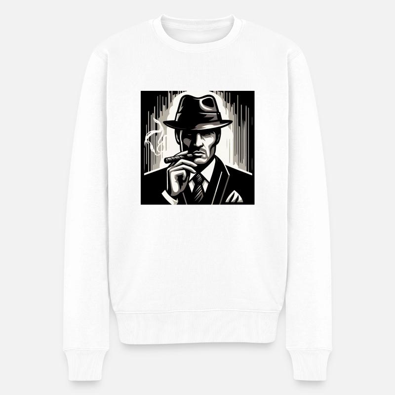 Mysteriöser Mann mit Zigarre - Männer Premium Bio Pullover - Weiß