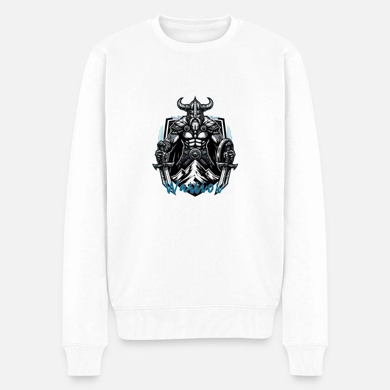 Berserker Wikinger, Warrior Schriftzug - Männer Premium Bio Pullover - Weiß
