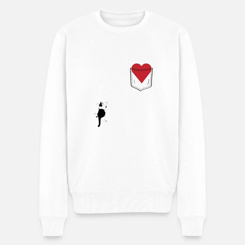 Katze nah am Herzen - Katzenliebhaber Geschenk - Männer Premium Bio Pullover - Weiß