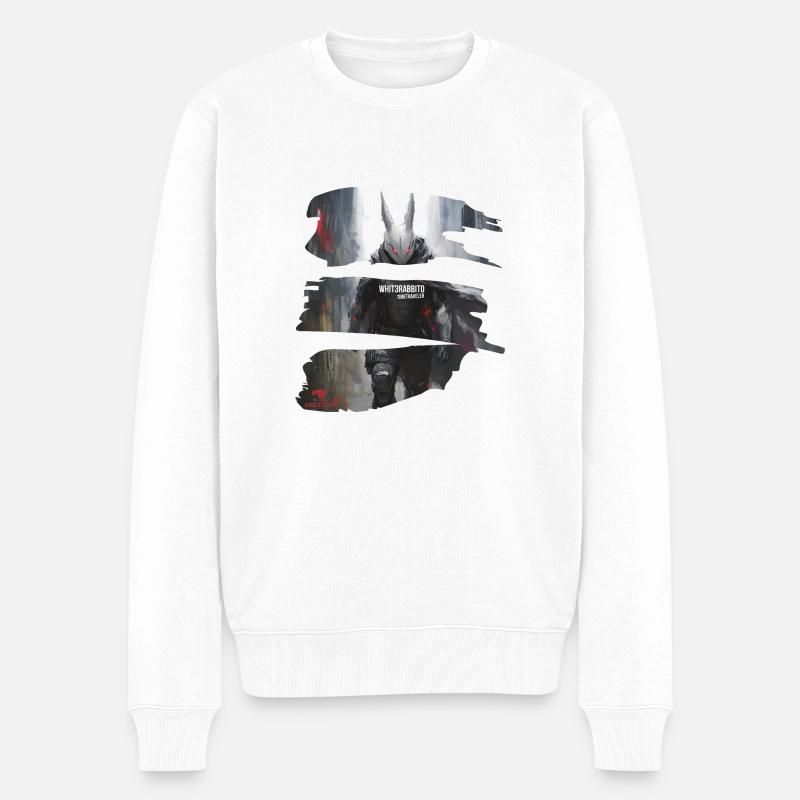 Whit3rabbito ein Zeitreisender kommt selten allein - Männer Premium Bio Pullover - Weiß