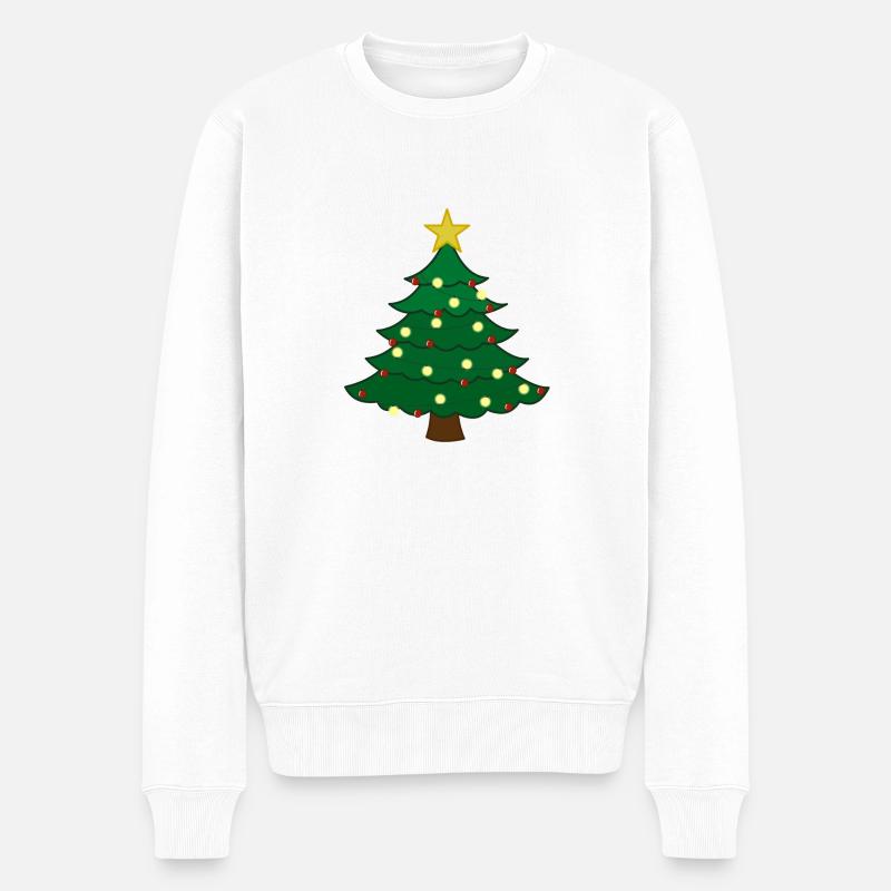 Glücklicher Weihnachtsbaum - Männer Premium Bio Pullover - Weiß