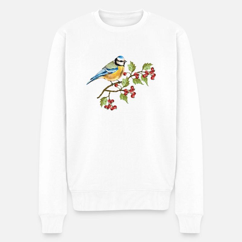 Bunter Vogel - Männer Premium Bio Pullover - Weiß