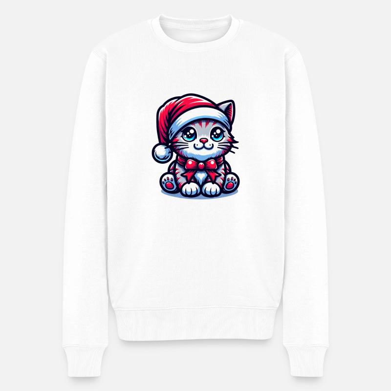 Süße Katze Weihnachten - Männer Premium Bio Pullover - Weiß