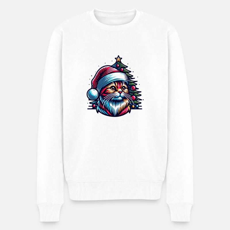 Süße Katze Weihnachten - Männer Premium Bio Pullover - Weiß