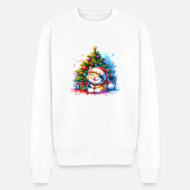 Chat mignon Noël - Pull Premium bio Homme - blanc