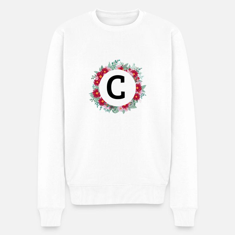 Lettre c couronne florale - Pull Premium bio Homme - blanc