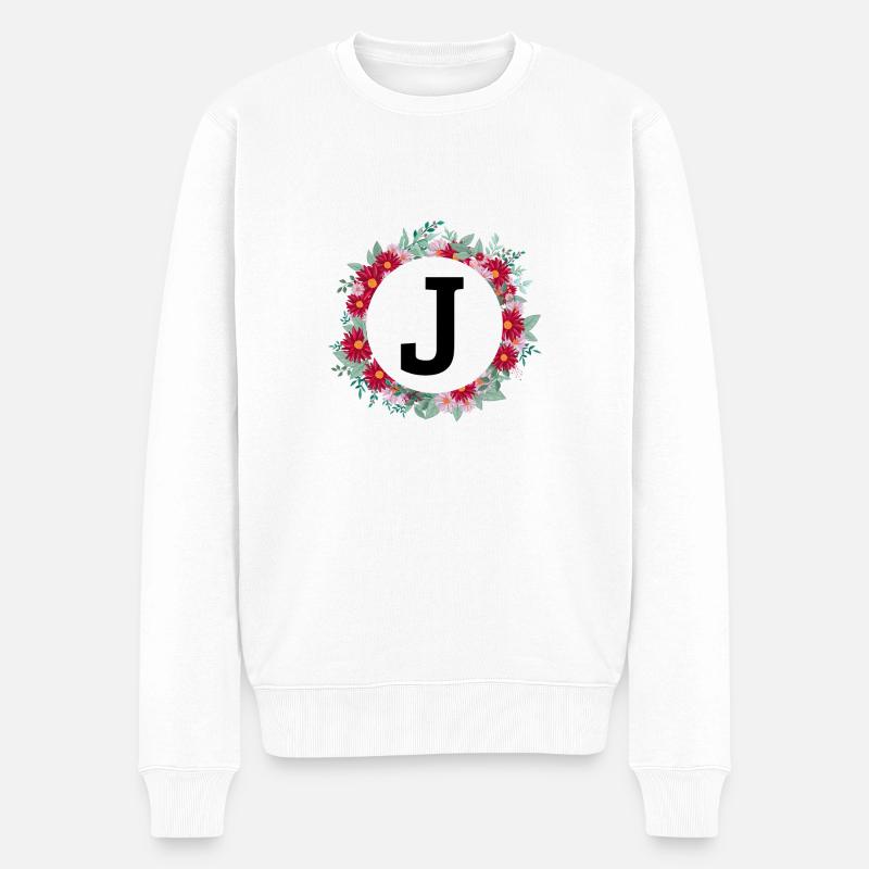 Buchstabe j Blumenkranz - Männer Premium Bio Pullover - Weiß