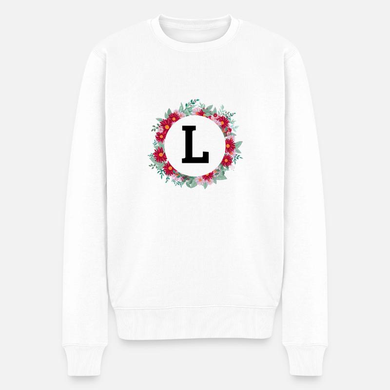 Buchstabe l Blumenkrone - Männer Premium Bio Pullover - Weiß