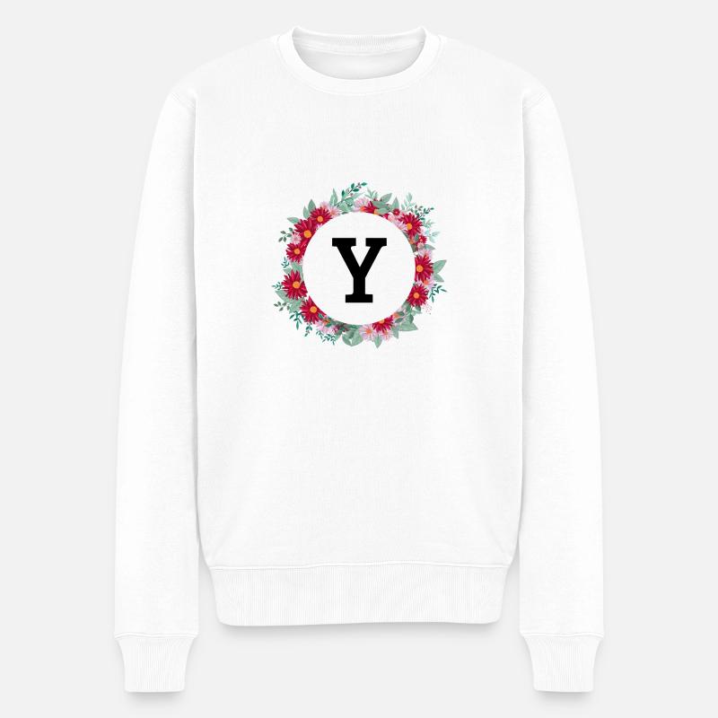 Buchstabe y Blumenkrone - Männer Premium Bio Pullover - Weiß