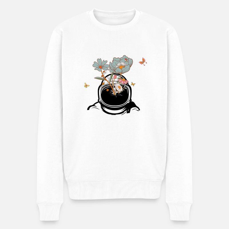 Astronaut mit Retro-Blumen - Geschenkidee - Männer Premium Bio Pullover - Weiß