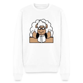 Schaf Nerd Geek Buch Lesen Streber Hornbrille Pult - Männer Premium Bio Pullover - Weiß - Vorne - Thijin (182cm)