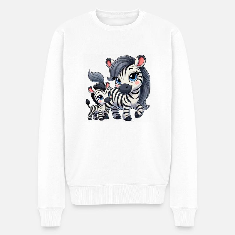 Zebra-Mutter mit Kind - Männer Premium Bio Pullover - Weiß