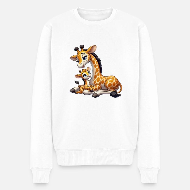 Giraffenmutter mit Kind - Männer Premium Bio Pullover - Weiß