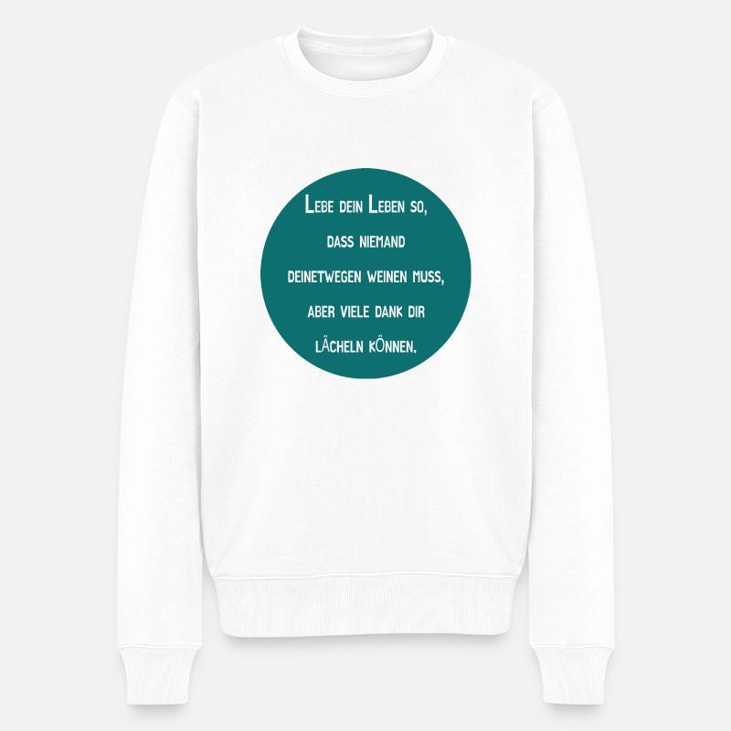 Lebe mit Lächeln - Männer Premium Bio Pullover - Weiß