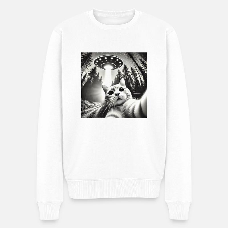 Lustiges Katze UFOs Alien - Männer Premium Bio Pullover - Weiß