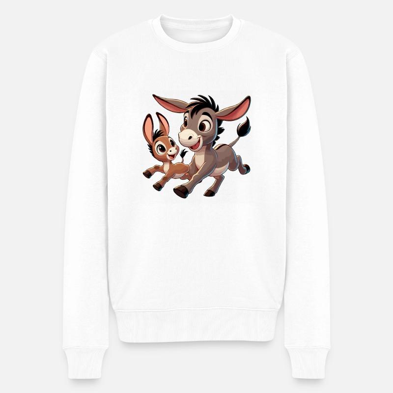 Âne avec enfant gambadant - Pull Premium bio Homme - blanc