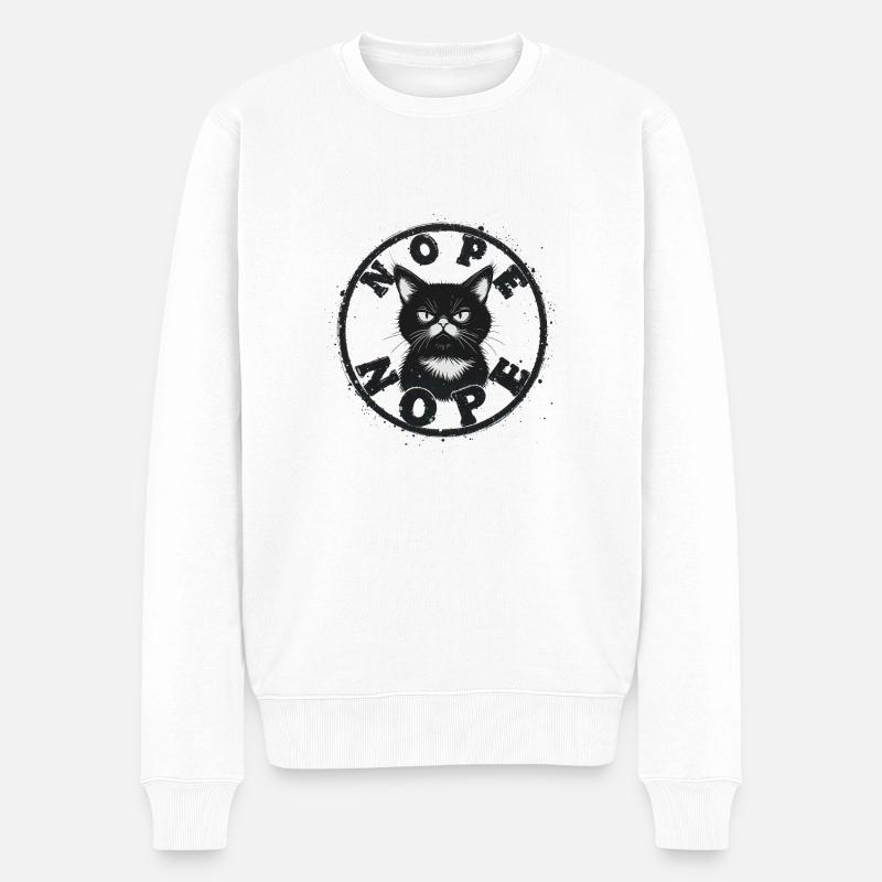 Cat Nope 09043 - Männer Premium Bio Pullover - Weiß