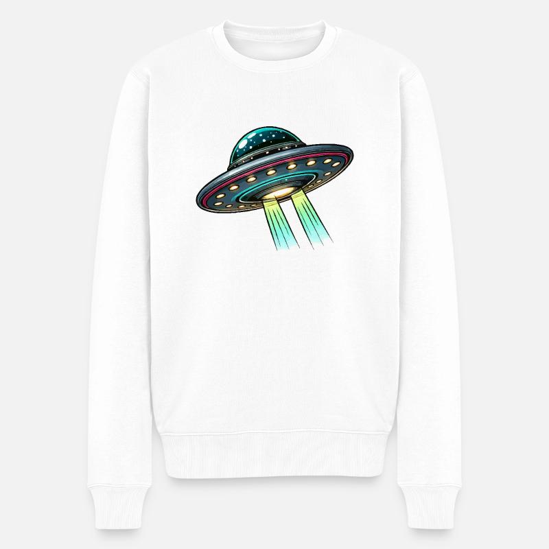Ufo Untertasse Comic - Männer Premium Bio Pullover - Weiß