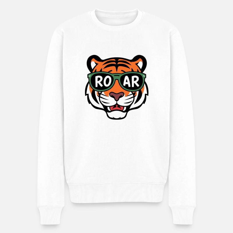 Cooler Tiger mit Sonnenbrille - Männer Premium Bio Pullover - Weiß