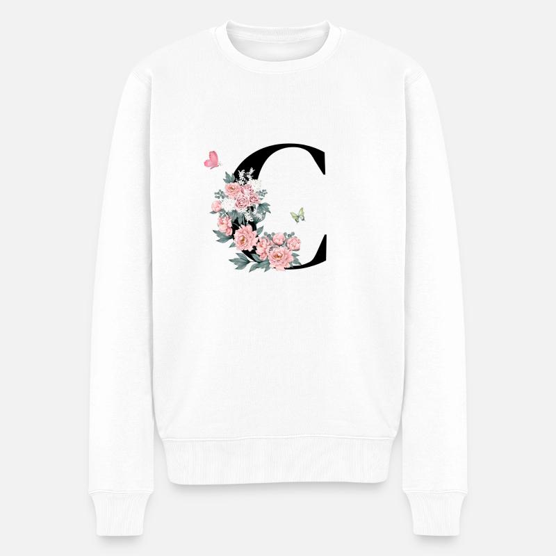 Lettre c fleurs rose - Pull Premium bio Homme - blanc