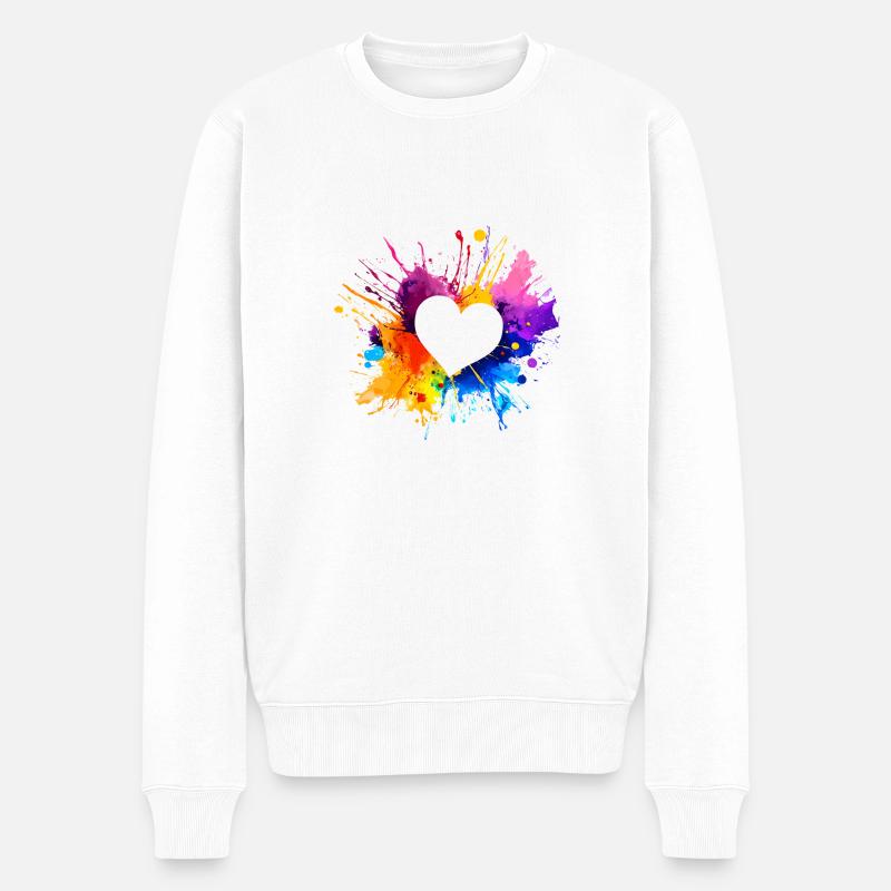 Buntes Herz Valentinstag Geschenk - Männer Premium Bio Pullover - Weiß