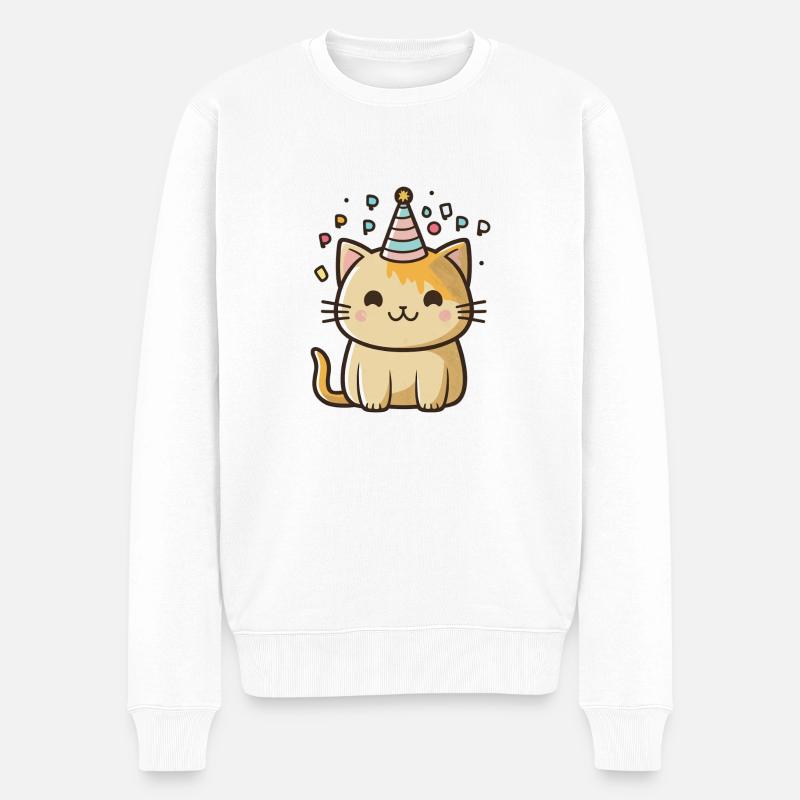 Cute Birthday Kitten - Männer Premium Bio Pullover - Weiß