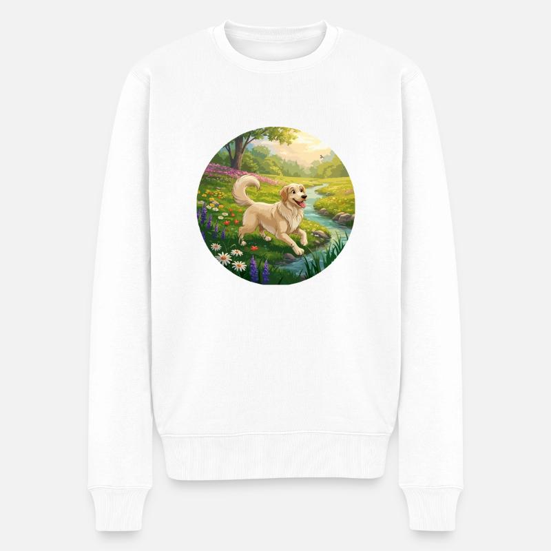Golden Retriever dans la nature - Pull Premium bio Homme - blanc