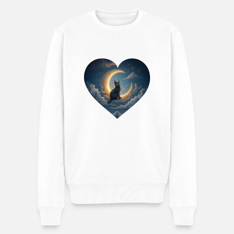 Die Katze im Mond - Männer Premium Bio Pullover - Weiß
