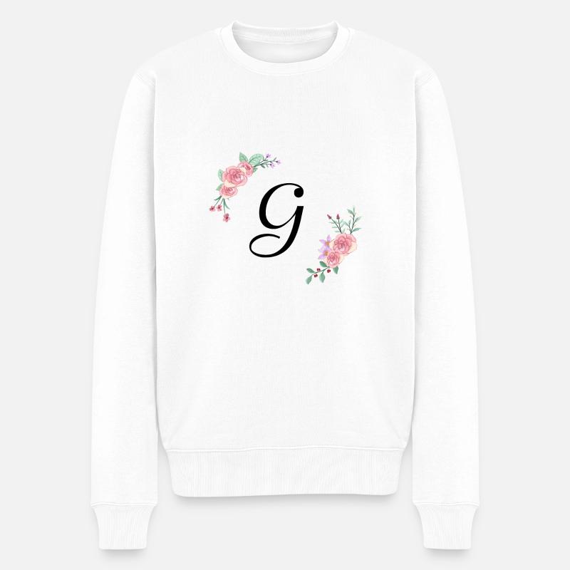 Rosa Blumenbuchstabe g - Männer Premium Bio Pullover - Weiß