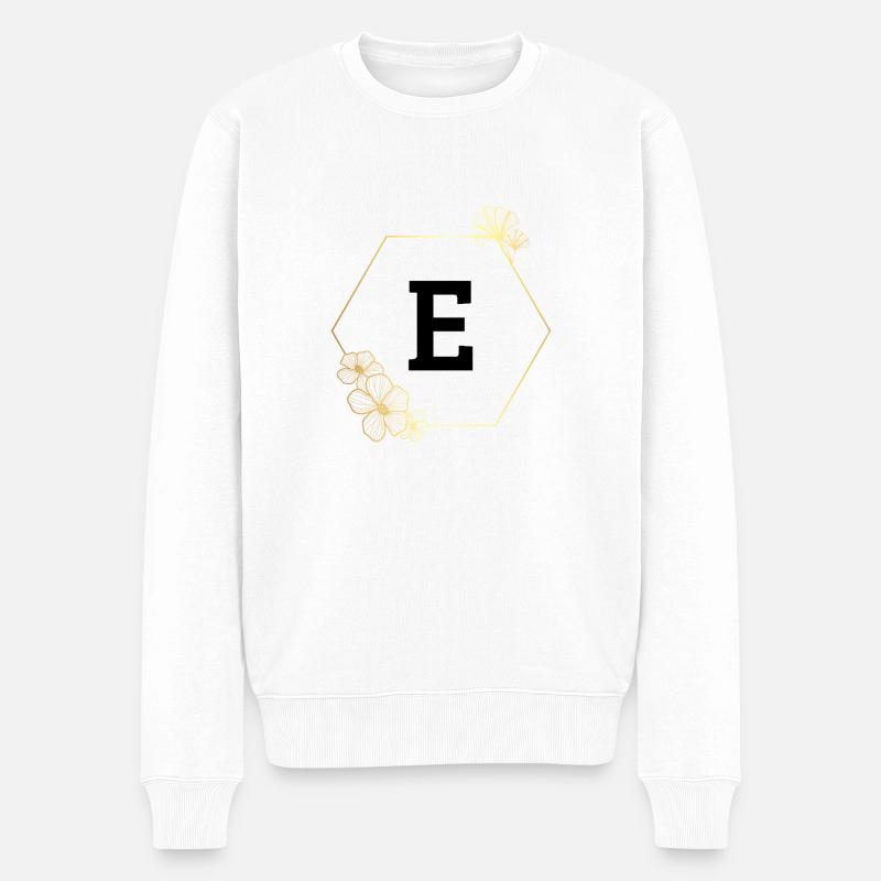 Buchstabe e Goldener Blumenrahmen - Männer Premium Bio Pullover - Weiß