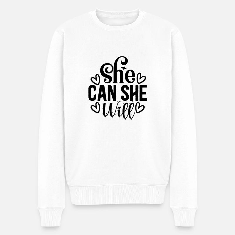 She Can She Will - Männer Premium Bio Pullover - Weiß