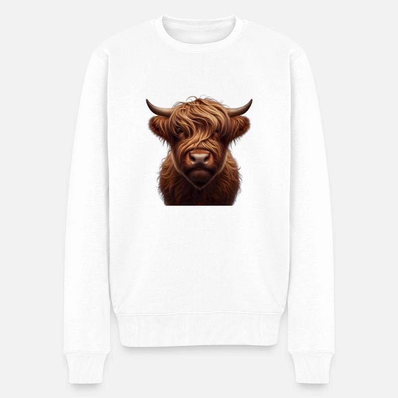 Tête de bovins Highland 5 - Pull Premium bio Homme - blanc